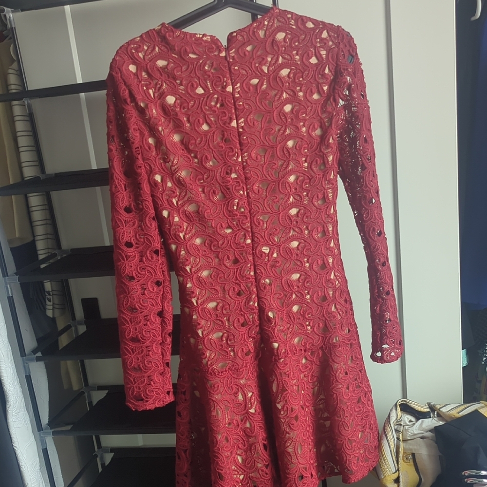 Zara Red Lace Long Sleeve Dress - Picture 4 of 4